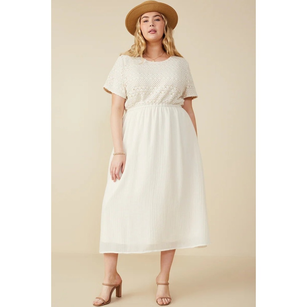 NWT Hayden Los Angeles Cream Crochet Lace Mix Media Midi Dress 3XL